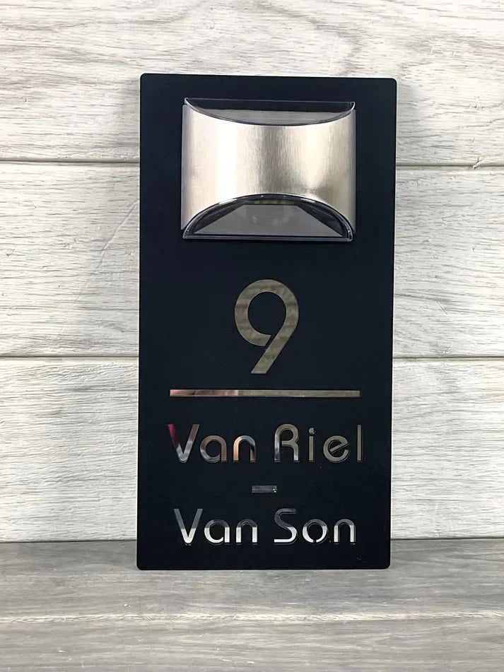 Personalized solar-powered house number sign