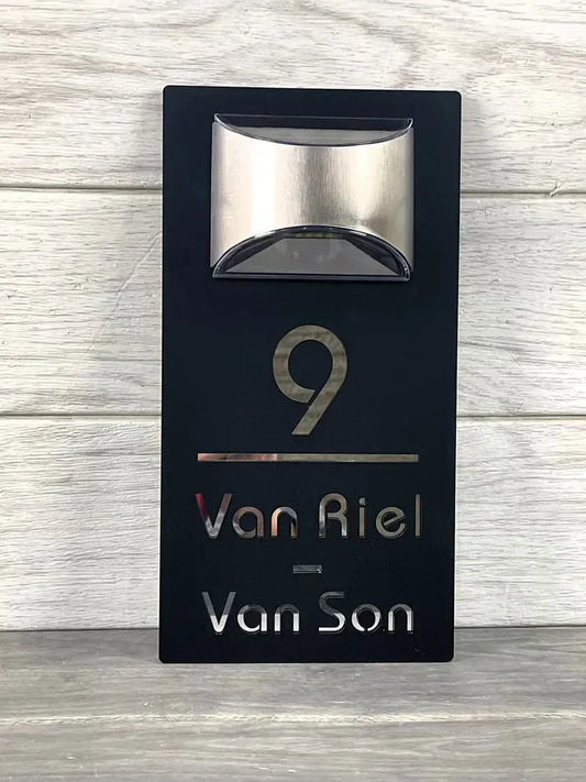 Personalized solar-powered house number sign