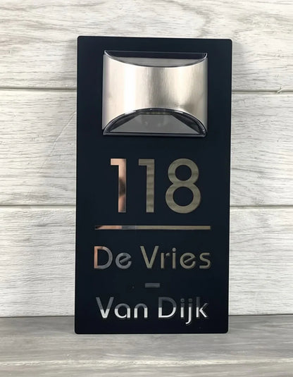 Personalized solar-powered house number sign